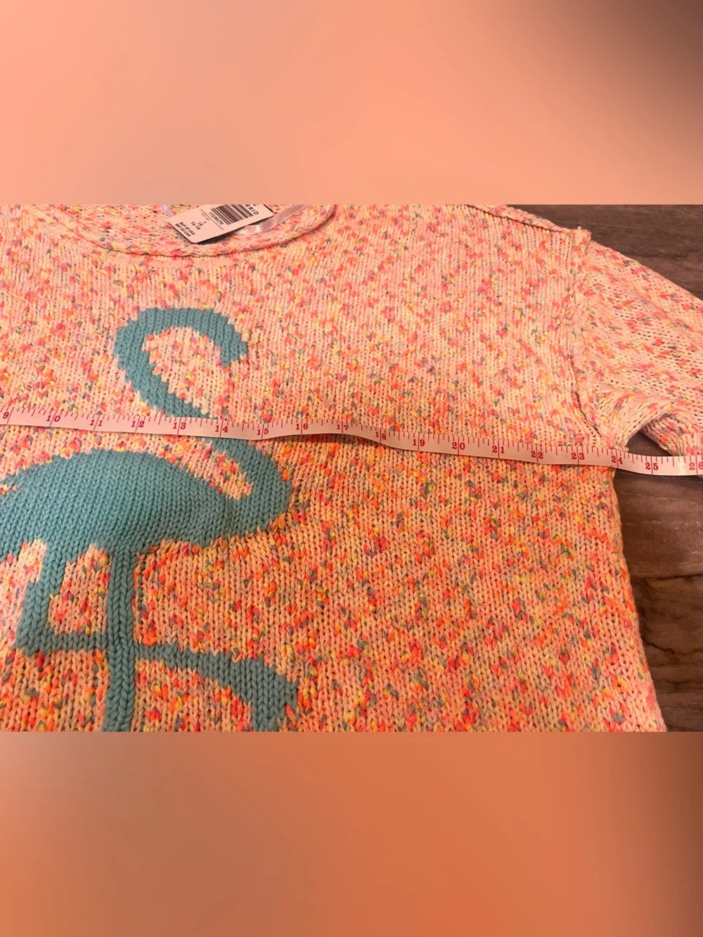 Torrid Multicolor Speckled Crewneck Sweater with Turquoise Flamingo size 1X - Picture 2 of 5